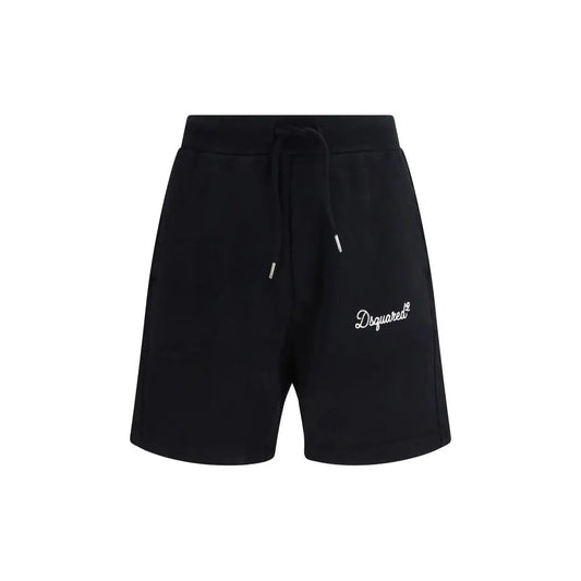 Sorte Dsquared² bomuld bermuda shorts med hvid logo og sølv snøre