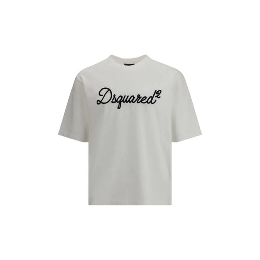 Dsquared² hvid bomuld T-shirt med sort logo, 100% originale brands