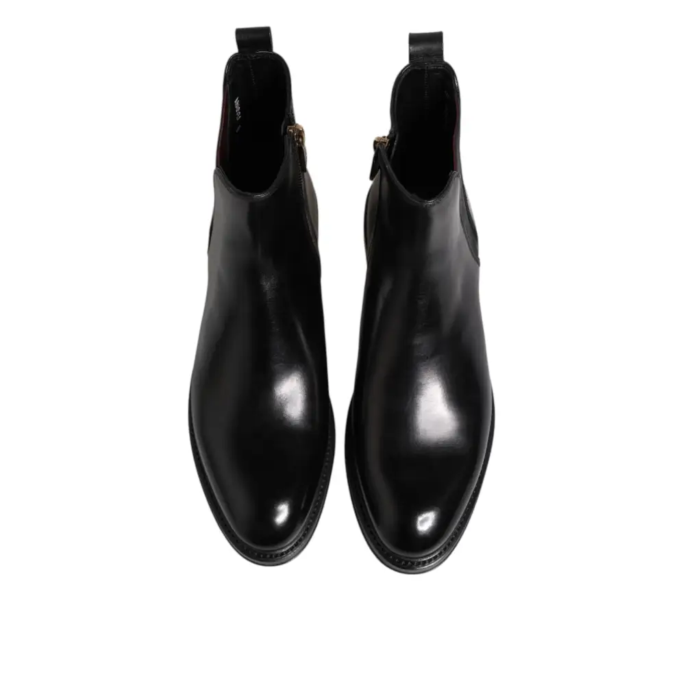 Dolce & Gabbana gabbana black chelsea black chelsea leather mid calf boots med blankpoleret finish og elastiske sider