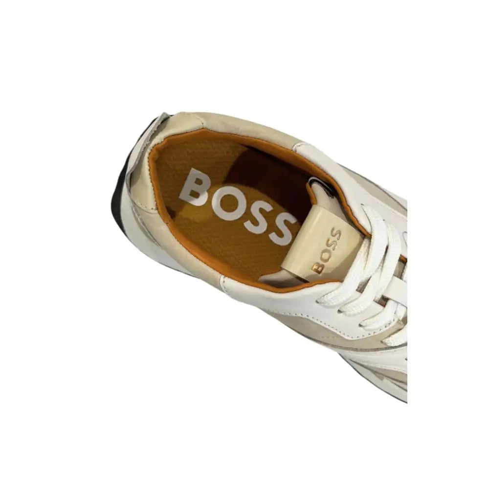 Hugo boss white lædersneaker med beige indersål i tan