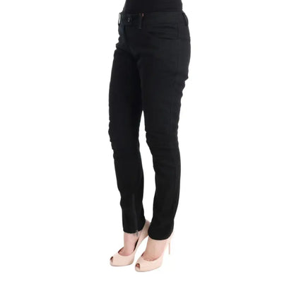 Ermanno Scervino Black Cotton Slim Fit Casual Pants