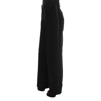 Ermanno Scervino Black Striped Cotton Blend Wide Legs Pants