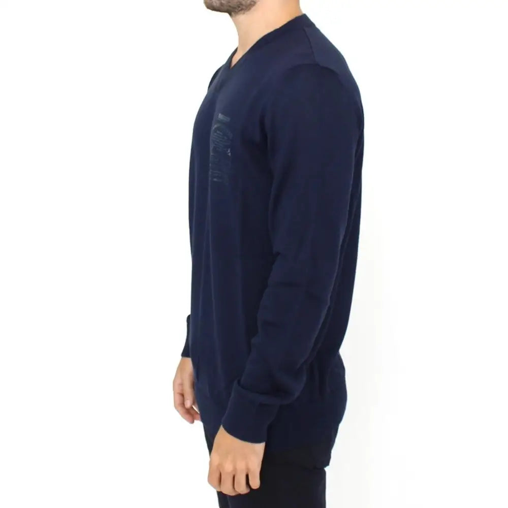 Ermanno Scervino Blue Wool Blend V-neck Pullover Sweater
