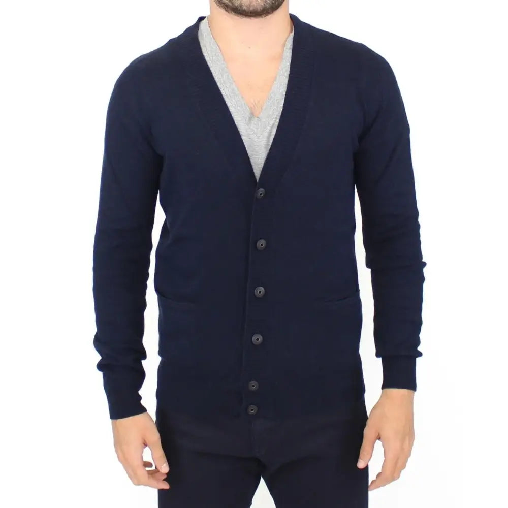 Ermanno Scervino Blue Wool Cashmere Cardigan Pullover Sweater