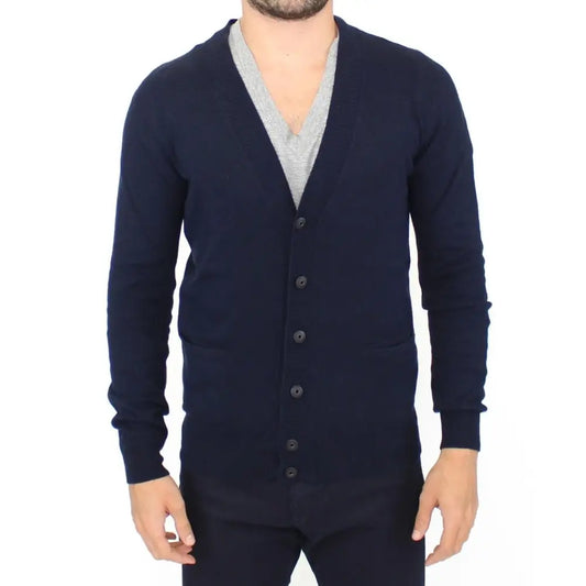 Ermanno Scervino Blue Wool Cashmere Cardigan Pullover Sweater