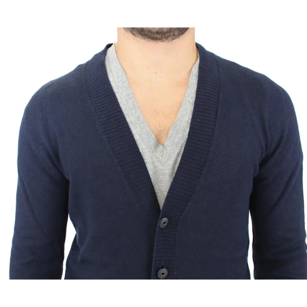 Ermanno Scervino Blue Wool Cashmere Cardigan Pullover Sweater