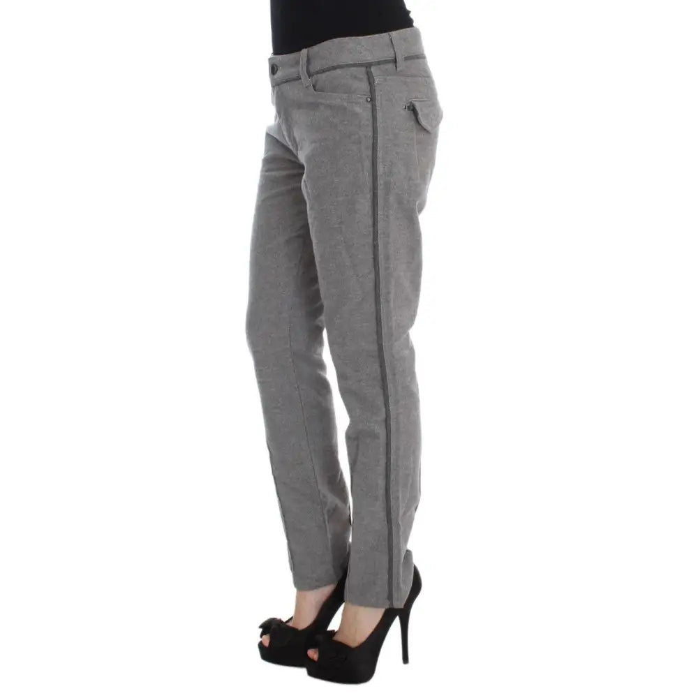 Ermanno Scervino Gray Cotton Straight Fit Casual Pants