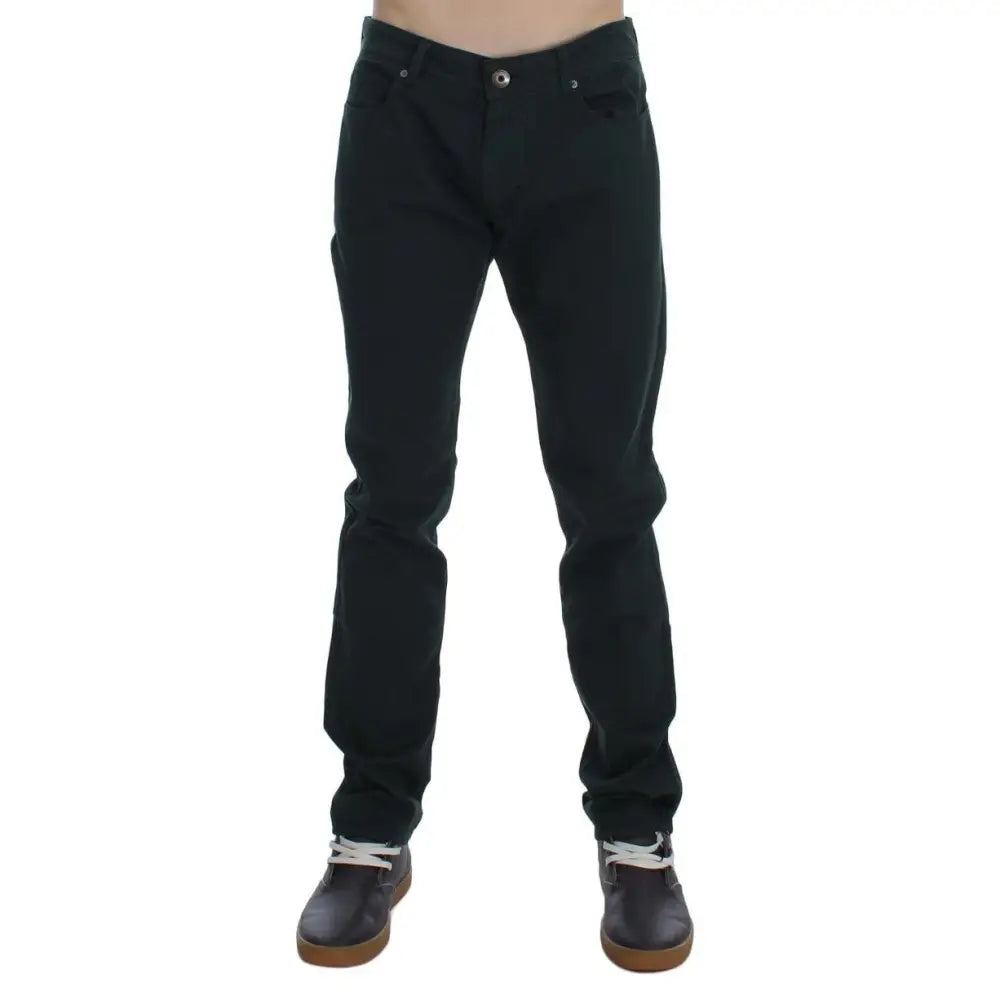 Ermanno Scervino Green Cotton Denim Stretch Straight Fit Jeans