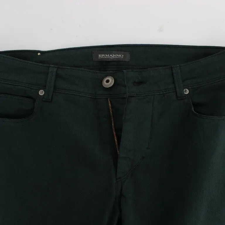 Ermanno Scervino Green Cotton Denim Stretch Straight Fit Jeans