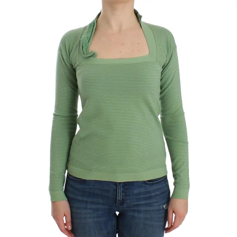 Ermanno Scervino Green Wool Blend Striped Long Sleeve Sweater