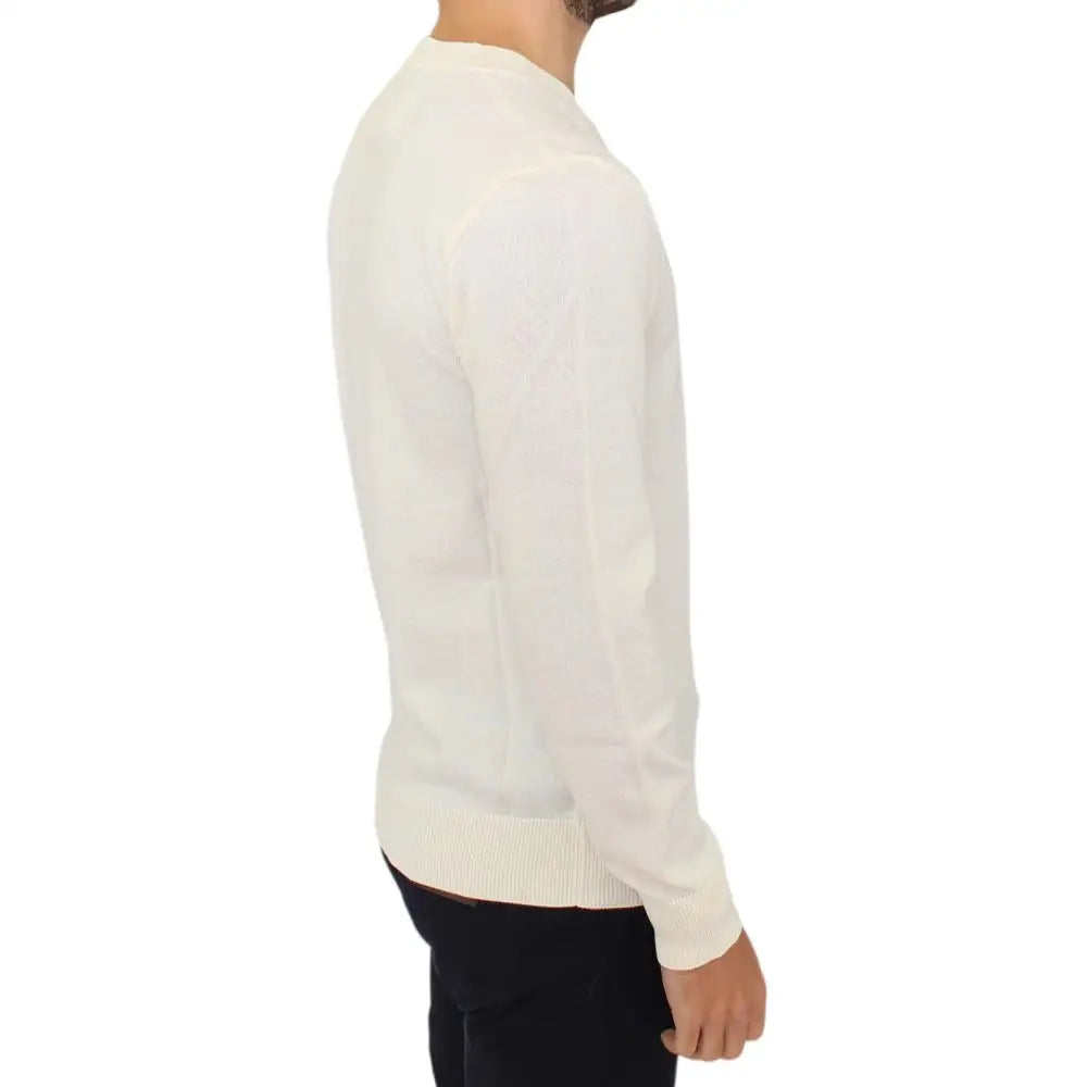 Ermanno Scervino Off White Wool Blend V-neck Pullover Sweater