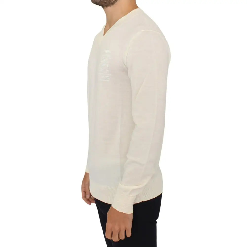 Ermanno Scervino Off White Wool Blend V-neck Pullover Sweater