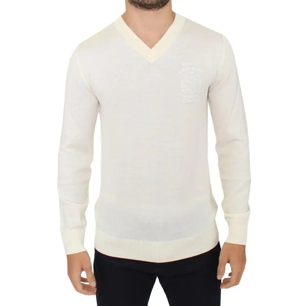 Ermanno Scervino Off White Wool Blend V-neck Pullover Sweater