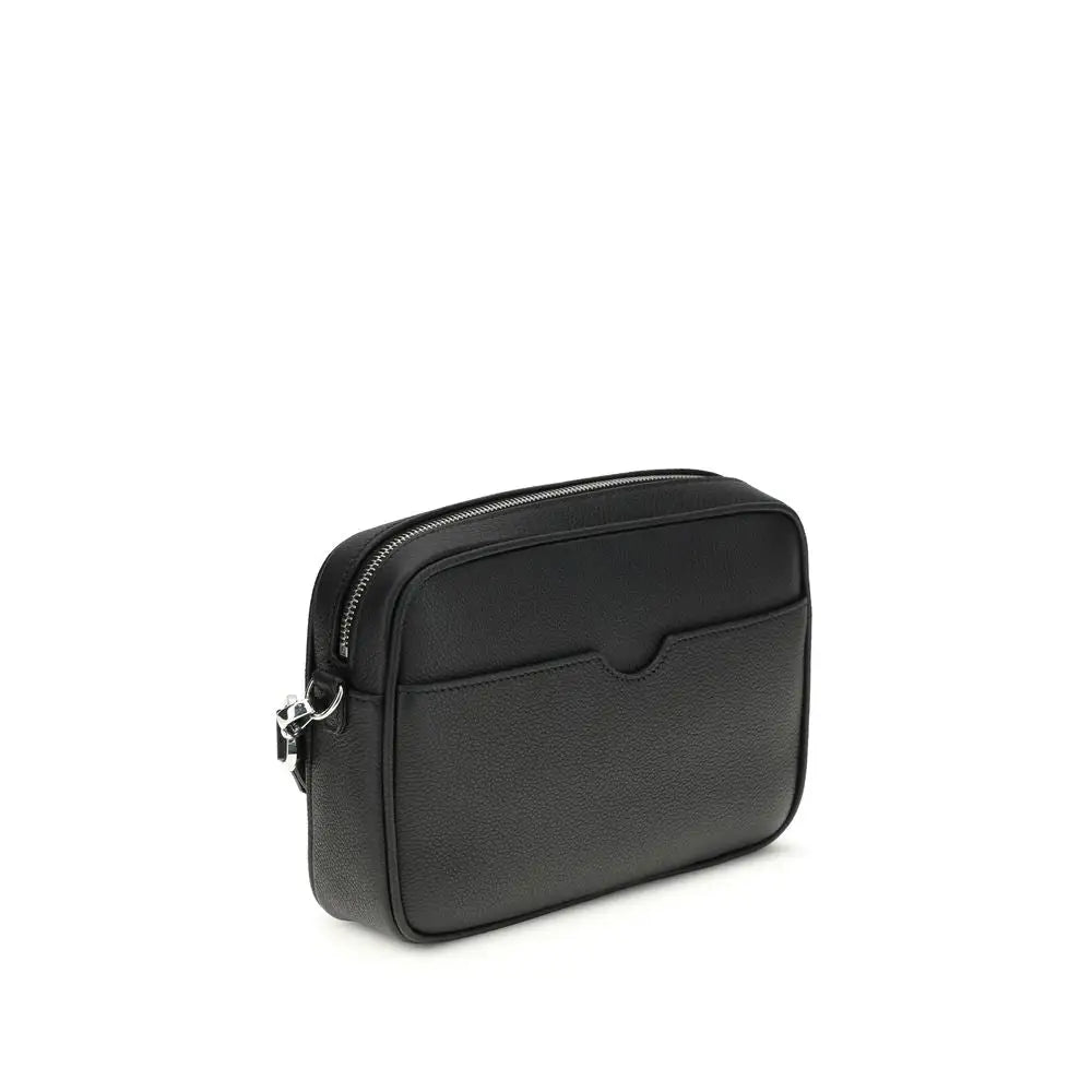 Fendi sort læder crossbody taske med sølv lynlås, 100% originale brands