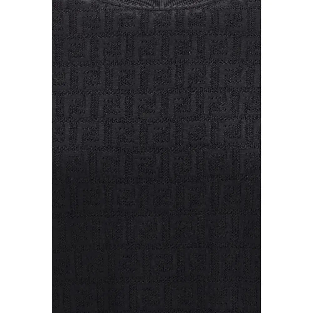 Fendi black viscose t-shirt med subtilt ff-logo mønster