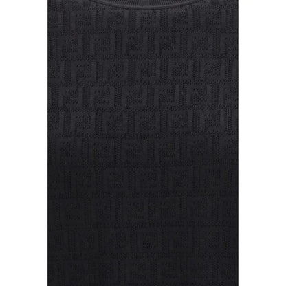Fendi black viscose t-shirt med subtilt ff-logo mønster