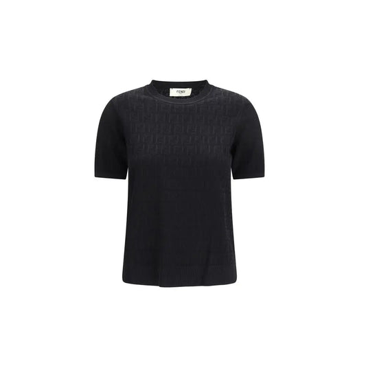 Fendi black viscose t-shirt with subtle textured pattern and short sleeves