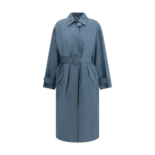 Sleek Fendi blue cotton coat i skiferblå med struktureret krave og matchende bælte