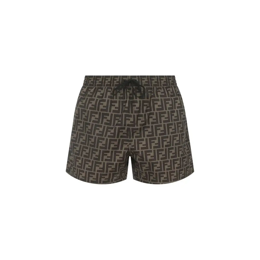 Fendi brun farvet swim shorts i polyester med FF monogram i mørkegrå og brun
