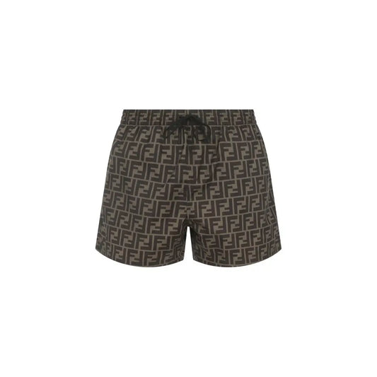 Fendi brun farvet swim shorts i polyester med FF monogram i mørkegrå og brun