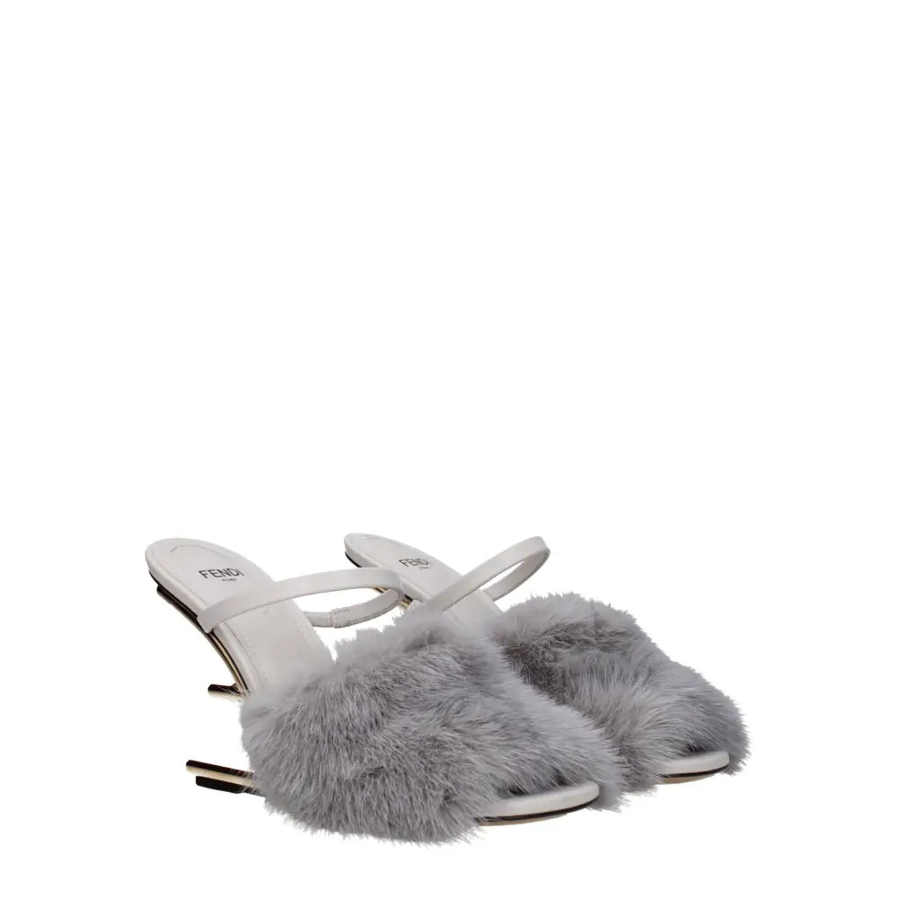 Fendi Gray Mink Slippers Sandals