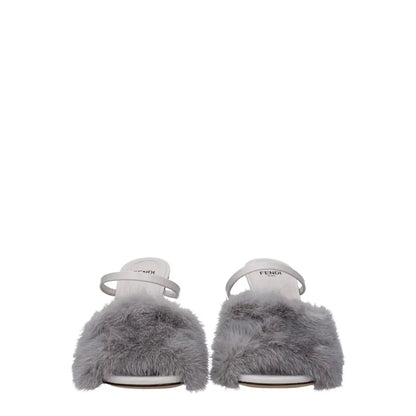 Fendi Gray Mink Slippers Sandals