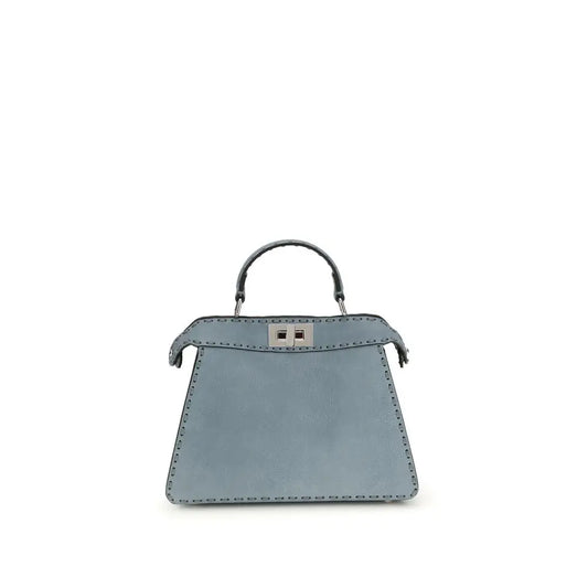 Fendi light blue calf læder Bos Taurus Peekaboo taske med sølv hardware