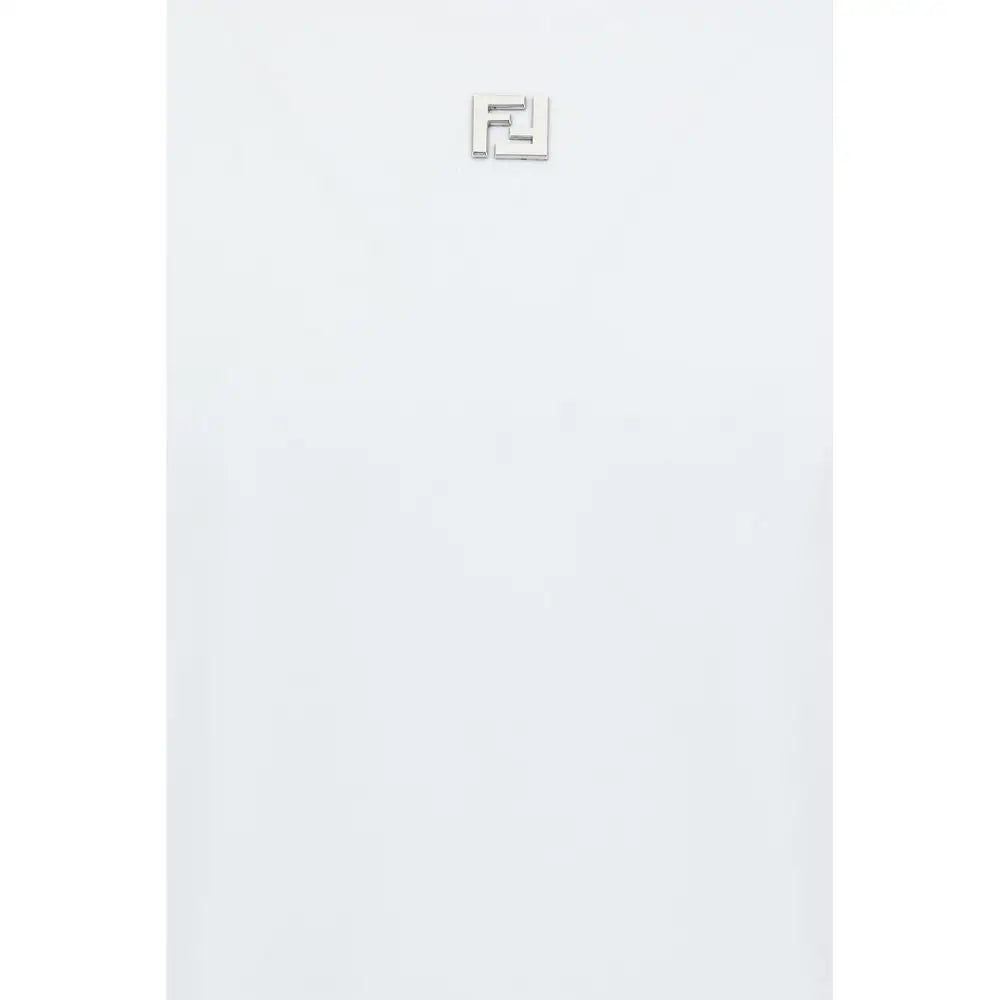 Fendi white cotton t-shirt med sølv Fendi-logo plade