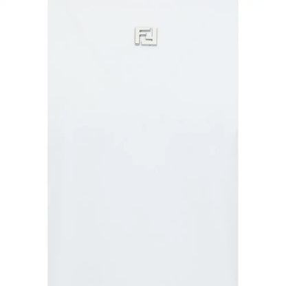 Fendi white cotton t-shirt med sølv Fendi-logo plade