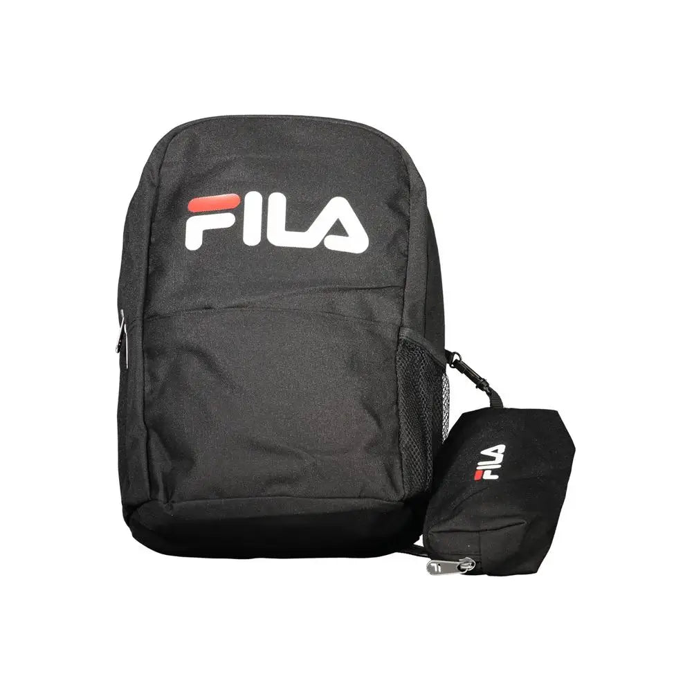 Fila sort polyester rygsæk med mesh-sidefodre og kompakt pose