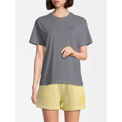 Grå Fila T-shirt med sort logo på brystet i blå bomuldssportstøj