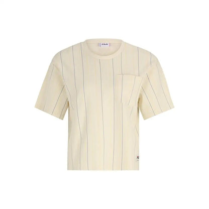 Fila multicolor bomuldssportstøj: Creme-farvet kortærmet t-shirt med tynde lodrette striber og brystlomme