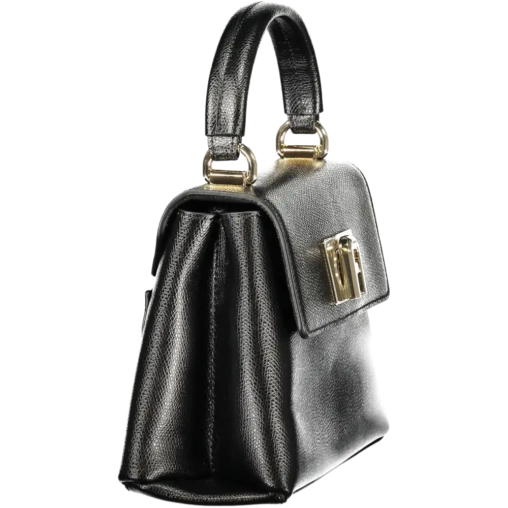 Furla Nero læderhåndtaske med sort tekstureret læder og guld hardware