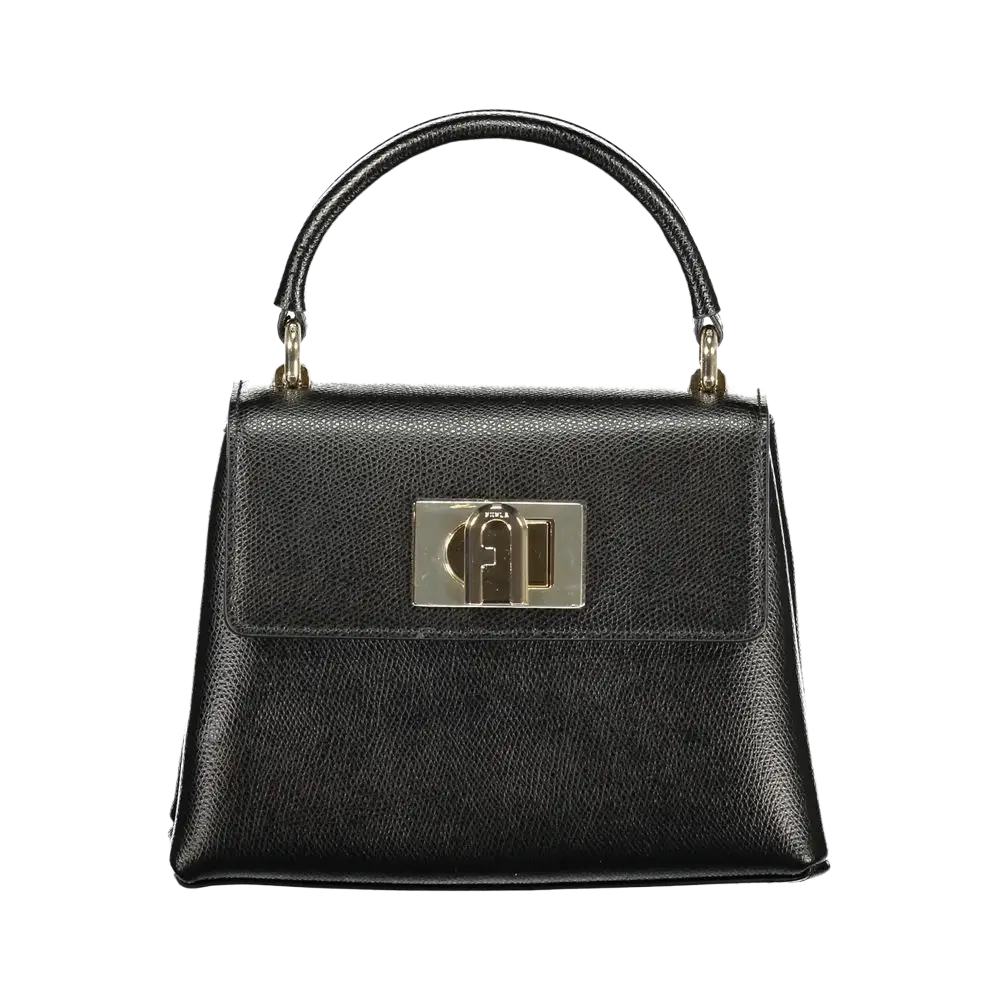 Sort Furla Nero læderhåndtaske med sort tekstureret læder og sølv-logo