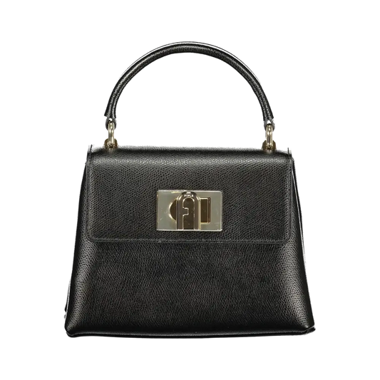 Sort Furla Nero læderhåndtaske med sort tekstureret læder og sølv-logo