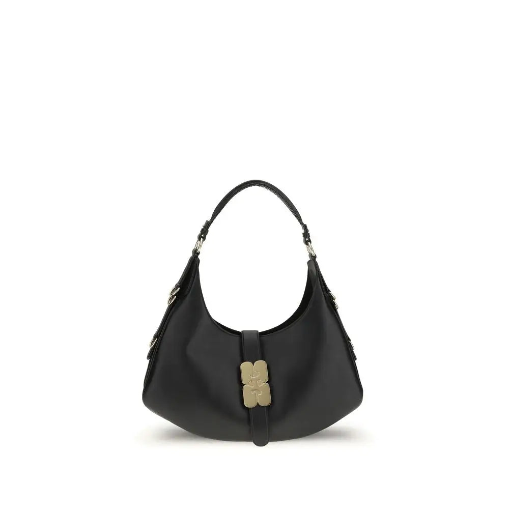 Ganni Black Calf Leather Bos Taurus Shoulder Bag - Skuldertasker