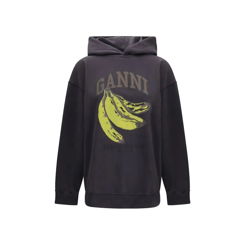 Ganni sort svart bomuldssweater med gul banan grafik