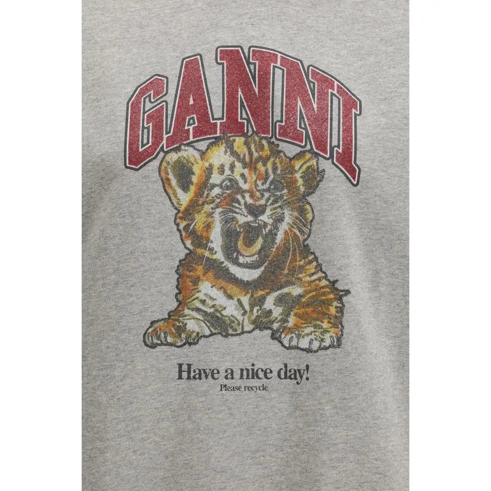 Grå Ganni sweatshirt med sofistikeret tiger grafik og have a nice day!