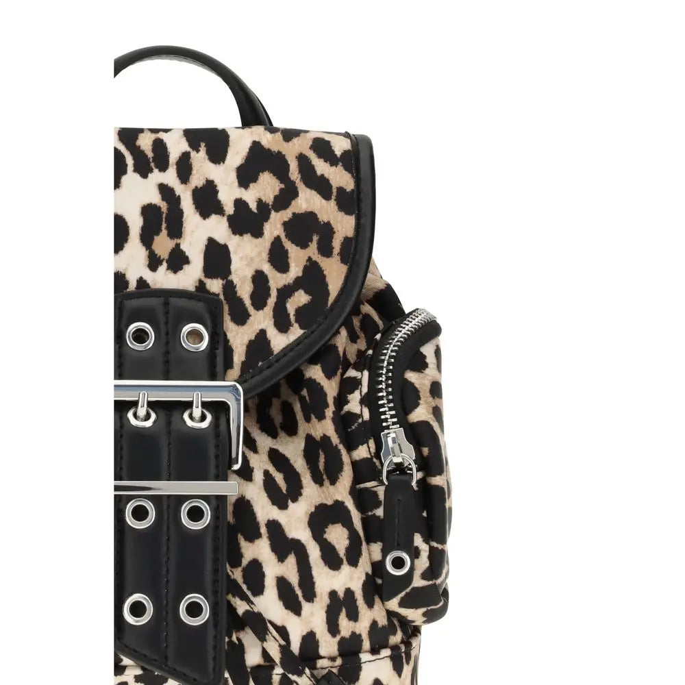 Ganni multicolor recycled polyamide backpack med leopardprint og sort læder