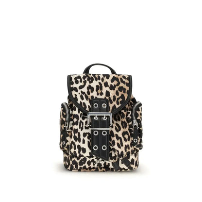 Ganni multicolor recycled polyamide backpack med leopardprint og sort læder