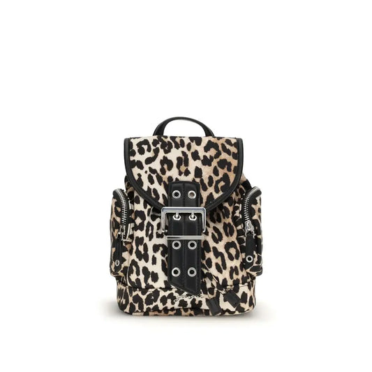 Ganni multicolor recycled polyamide backpack med leopardprint og sort læder