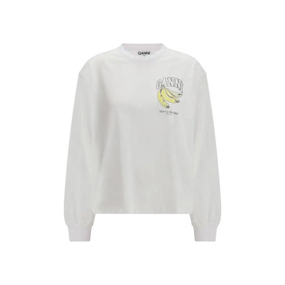 Ganni White Cotton Long Sleeve T-Shirt - T-shirts