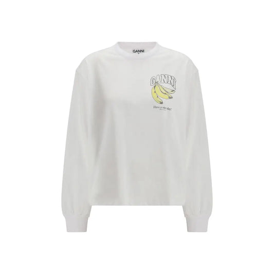 Ganni White Cotton Long Sleeve T-Shirt - T-shirts