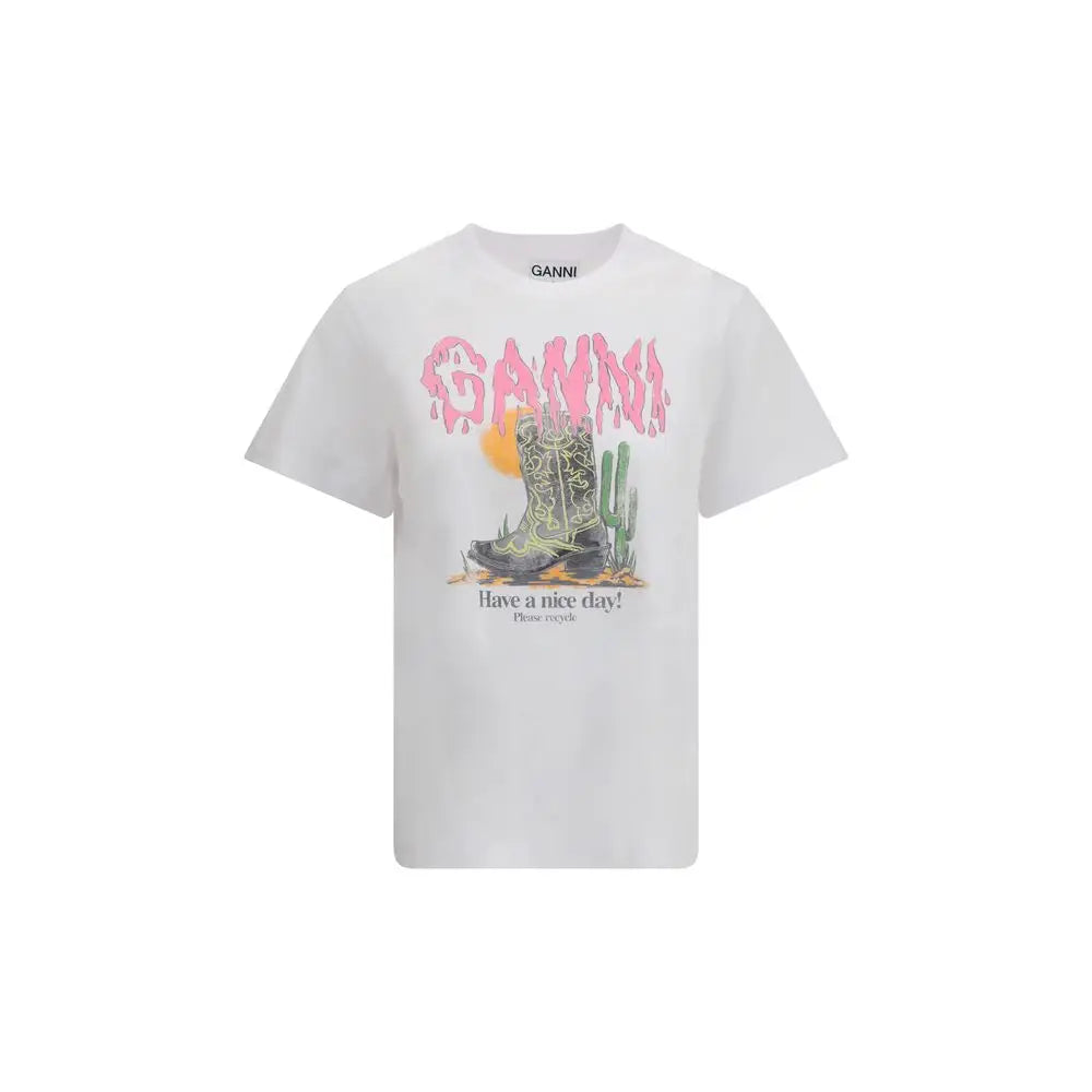 Ganni White Cotton T-Shirt - L - T-shirts