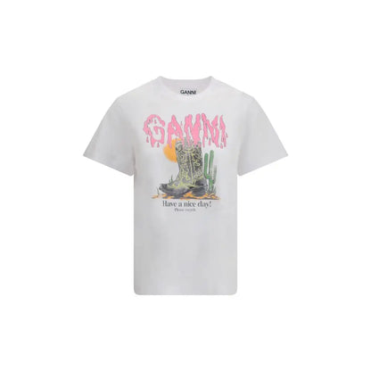 Ganni White Cotton T-Shirt - L - T-shirts