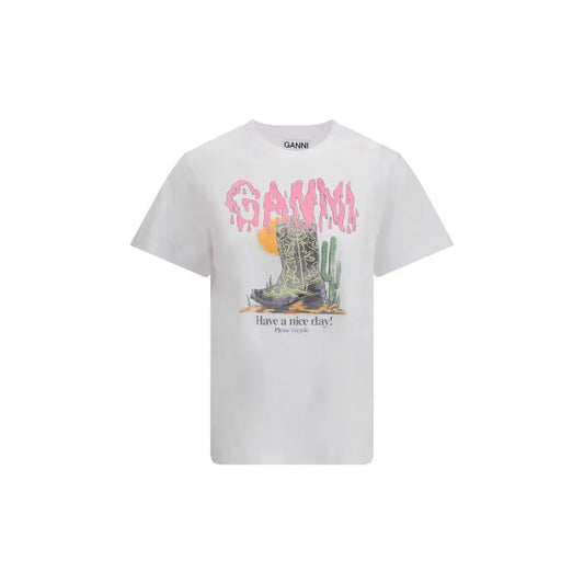 Ganni White Cotton T-Shirt - L - T-shirts