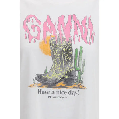 Ganni White Cotton T-Shirt - L - T-shirts