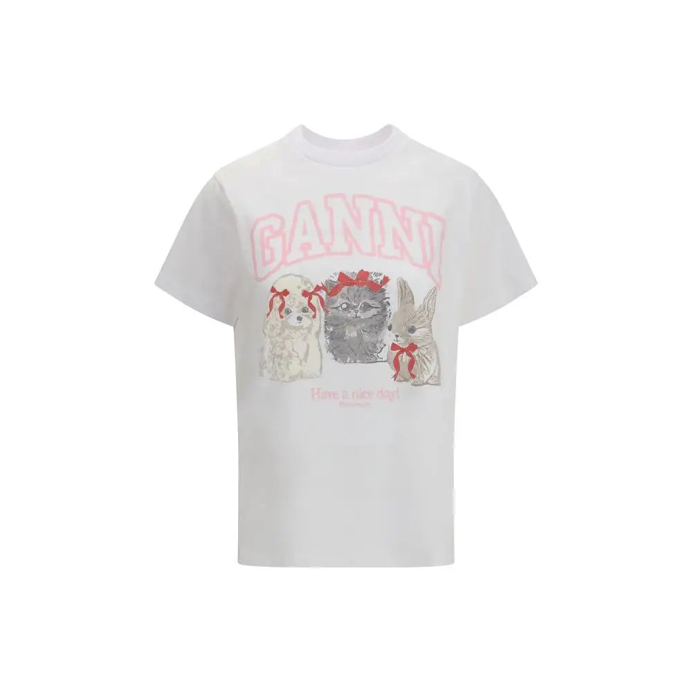 Ganni White Cotton T-Shirt - T-shirts