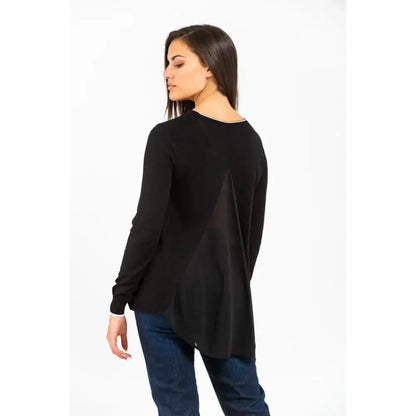 Gas Black Viscose Long Sleeve T-Shirt med subtil sølvtrim langs halsudskæring og kant