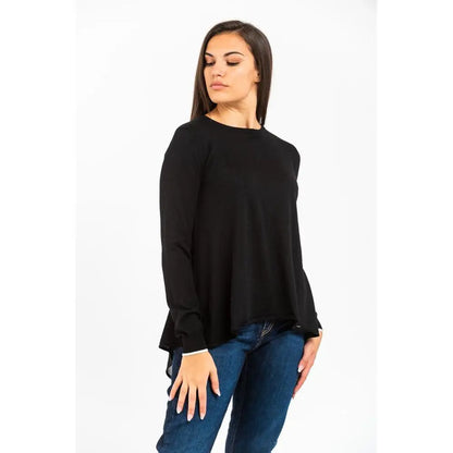 Gas black viscose long sleeve t-shirt med asymmetrisk kant